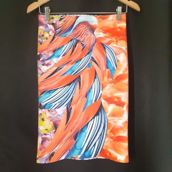 CLOVER CANYON BRIGHT FLOWER BLOSSOM SCUBA NEOPRENE PENCIL SKIRT SMALL , NEW - Picture 2 of 7